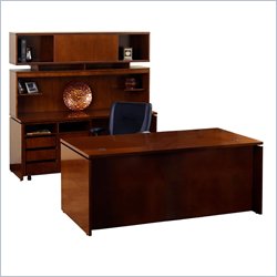 Mayline Stella 72 x 36 Desk with Credenza, Hutch, Mobile Pedestal, and Storage Side Cabinet in Toffee