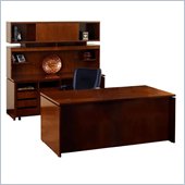 Mayline Stella 72 x 36 Desk with Credenza, Hutch, Mobile Pedestal, and Storage Side Cabinet in Toffee