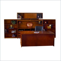 Mayline Stella 72 x 36 Desk with Credenza, Hutch, Bookcase, Mobile Pedestal, and Storage Side Cabinet in Toffee