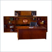 Mayline Stella 72 x 36 Desk with Credenza, Hutch, Bookcase, Mobile Pedestal, and Storage Side Cabinet in Toffee