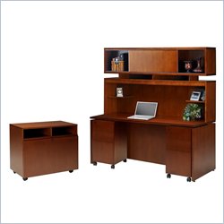 Mayline Stella 72 x 30 Desk with Hutch, Mobile Pedestal, and Lateral File in Toffee