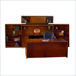 Mayline Stella 72 x 30 Desk with Hutch, Credenza, Bookcase, and 2 Mobile Pedestals in Toffee