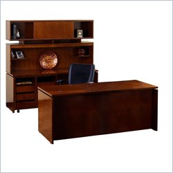 Mayline Stella 72 x 30 Desk with Credenza, Hutch, Mobile Pedestal, and Storage Side Cabinet in Toffee