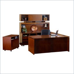 Mayline Stella 72 x 36 Desk with Bridge, Credenza, Hutch, Storage Side Cabinet, Mobile Pedestal, and Lateral File in Toffee