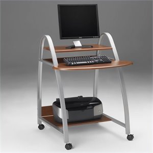  Mayline Eastwinds Mobile Wood and Metal Computer Desk with Shelf and Arch Legs 