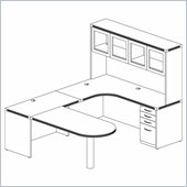 Mayline Left-extended Aberdeen Peninsula Return, Hutch with Glass Doors, Extended Corner, Return, and File Pedestal