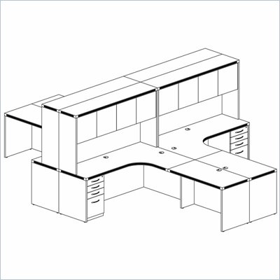 Mayline Aberdeen 4 Extended Corners, Returns, Hutches with Wood Doors, and Suspended Pedestals