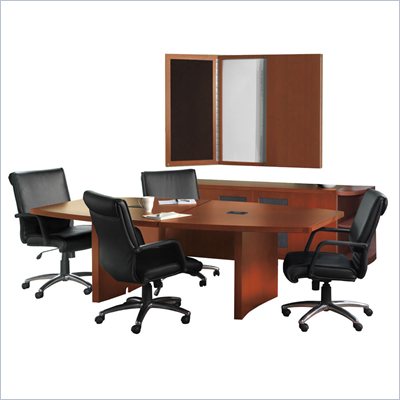 Mayline Aberdeen Boat Conference Table, Low Wall Cabinet, 2 Round Bookcases and Visual Presentation Board