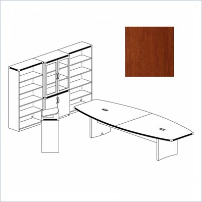Mayline Aberdeen Boat Conference Table, Storage Cabinet, Glass Display Cabinet, 2 Bookcases and Lectern