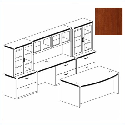 Mayline Aberdeen Bow Front Desk, Hutch with Glass Doors, Credenza, and 2 Glass Display Cabinets