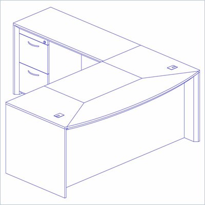 Mayline Corsica 72 Inch Bow Front Executive Computer Desk, Left Return, Center Drawer and Filing Cabinets