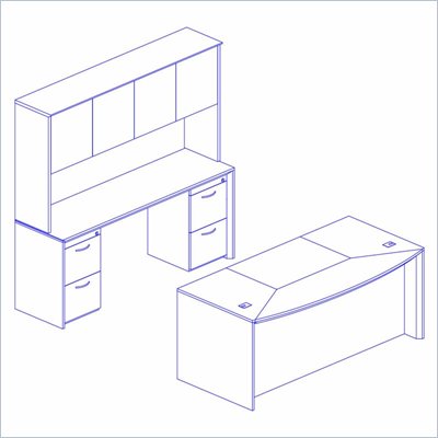 Mayline Corsica 72" Bow Front Executive Computer Desk, Credenza, Hutch with Wood Doors, 2 Mobile Filing Cabinets and Center Drawer