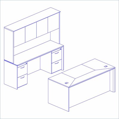 Mayline Corsica 72" Straight Front Executive Computer Desk, Credenza, Hutch with Wood Doors, 2 Mobile Filing Cabinets and Center Drawer