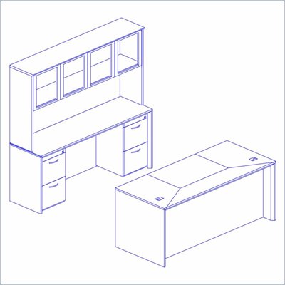 Mayline Corsica 72" Straight Front Computer Desk, Credenza, Hutch with Glass Doors, 2 Mobile Filing Cabinets and Center Drawer