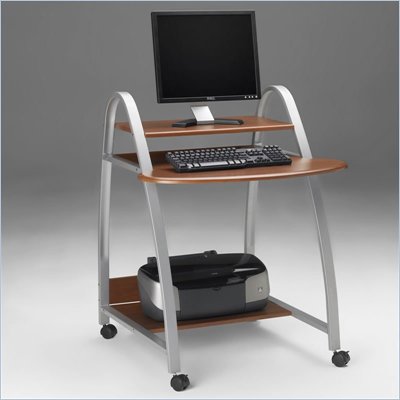 Mayline Eastwinds Mobile Wood and Metal Computer Desk with Shelf and Arch Legs