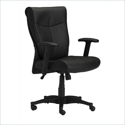 Mayline Mercado Black Genuine Leather, Black Base, Mid Back, Adjustable Arms Conference Chair