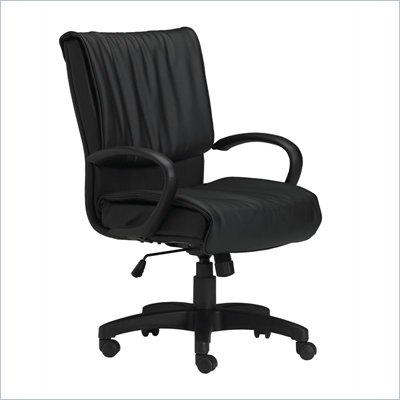 Mayline Mercado Black Genuine Leather, Mid Back, Loop Arms Conference Chair