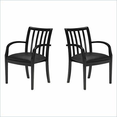 Mayline Mercado Genuine Black Leather Seat & Slat Back Solid Espresso Walnut Wood Chair (Set of 2)