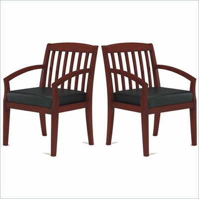 Mayline Mercado Genuine Black Leather Seat & Slat Back Solid Medium Cherry Wood Chair (Set of 2)