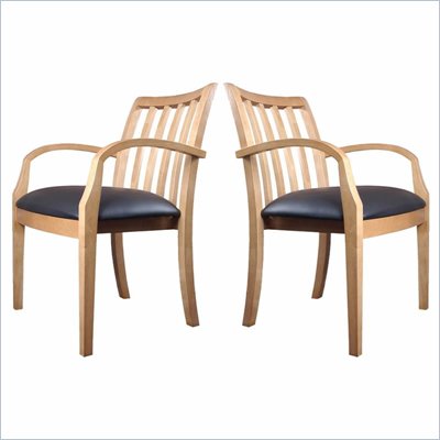 Mayline Mercado Genuine Black Leather Seat & Slat Back Solid Maple Wood Chair (Set of 2)