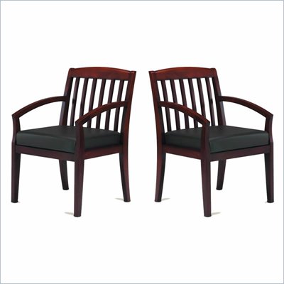 Mayline Mercado Genuine Black Leather Seat & Slat Back Solid Sierra Cherry Wood Chair (Set of 2)