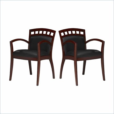 Mayline Mercado Solid Wood Frame Side Guest Chair w/ Geniune Black Leather Cushions (Set of 2)