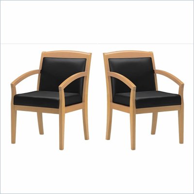 Mayline Mercado Genuine Black Leather Seat & Solid Maple Wood Frame Chair (Set of 2)