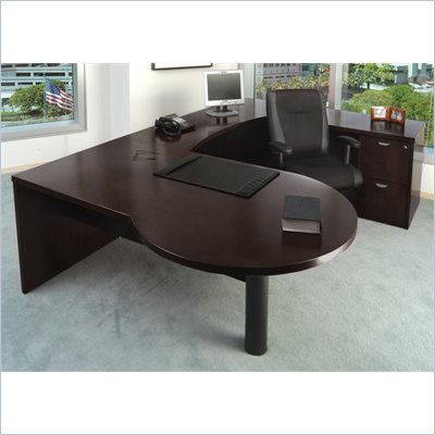 Mayline Mira Left P-Shaped Desk, Credenza, Return and File-File Pedestal
