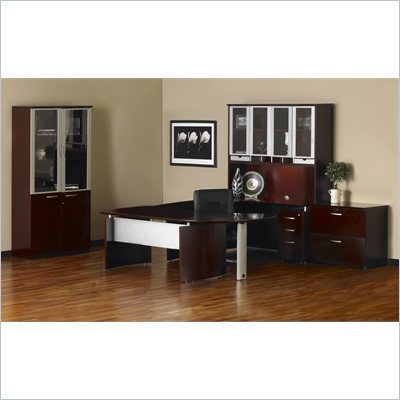 Mayline Mira Right P-Shaped Desk, Credenza, Return and File-File Pedestal