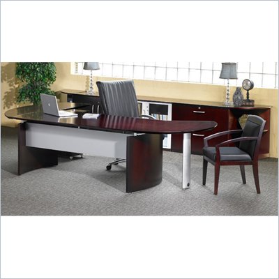 Mayline Napoli 72" Desk Set with Curved Extension, Right Return with Pedestal, Storage Credenza and File