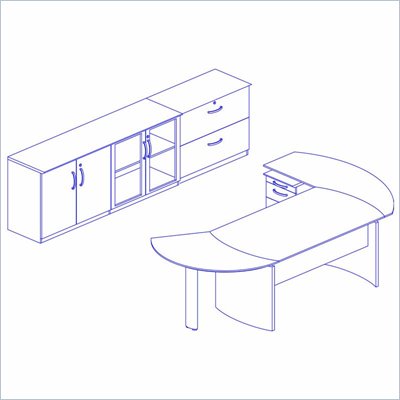 Mayline Napoli 72" Desk Set with Curved Extension, Left Return with Pedestal, Low Wall Cabinet and Lateral File
