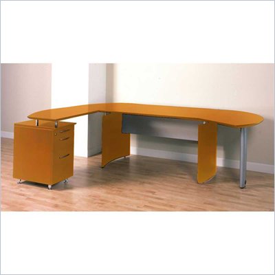 Mayline Napoli 63" Desk with Curved Extension, Curved Single Pedestal Left Desk Return and Center Drawer