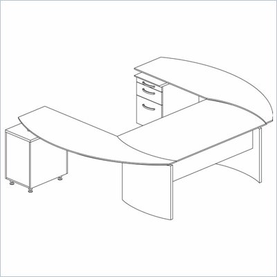 Mayline Napoli 63" Desk Set with 2 Curved Single Pedestal Returns and Center Drawer