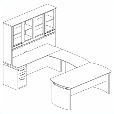 Mayline Napoli 63" Desk Set with Center Drawer, Bridge, Credenza, Hutch, Pedestal and Trays