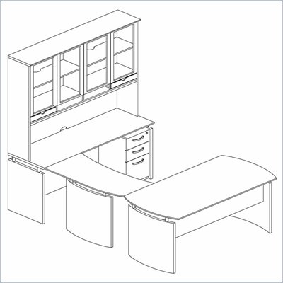 Mayline Napoli 63" Desk, Center Drawer, Right-Hand Bridge, Credenza, Hutch, Pedestal and Trays