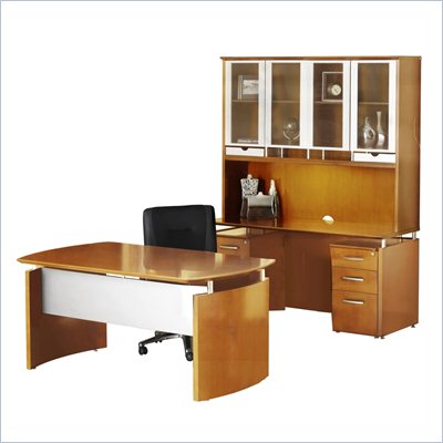Mayline Napoli 63" Desk Set with Center Drawer, Credenza, Hutch, Pedestals and Trays