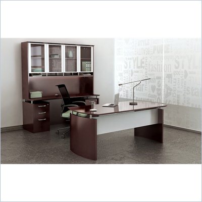 Mayline Napoli 7-Piece Desk with Credenza, Hutch, Pedestals and Trays