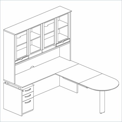 Mayline Napoli 6-Piece Peninsula Desk Set with Center Drawer, Credenza, Hutch and Trays
