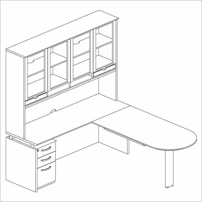 Mayline Napoli 6-Piece Peninsula Desk Set with Hutch and Pedestal
