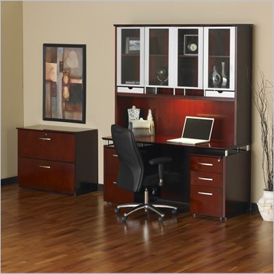 Mayline Napoli 72" Desk with Curved Single Pedestal Extension and Center Drawer