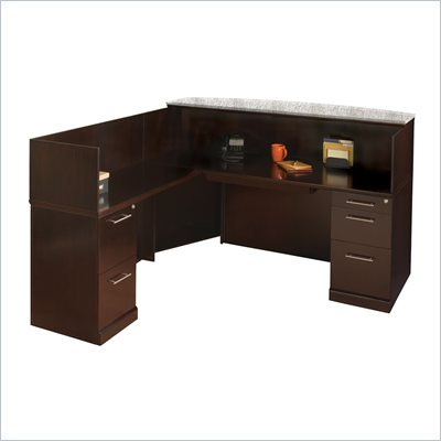 Mayline Sorrento Reception Desk Set with Marble Counter, Left Return and 2 Organizers