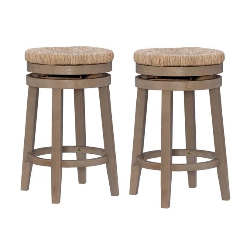 Home Square Piece Solid Wood Swivel Rush Counter Stool Set in