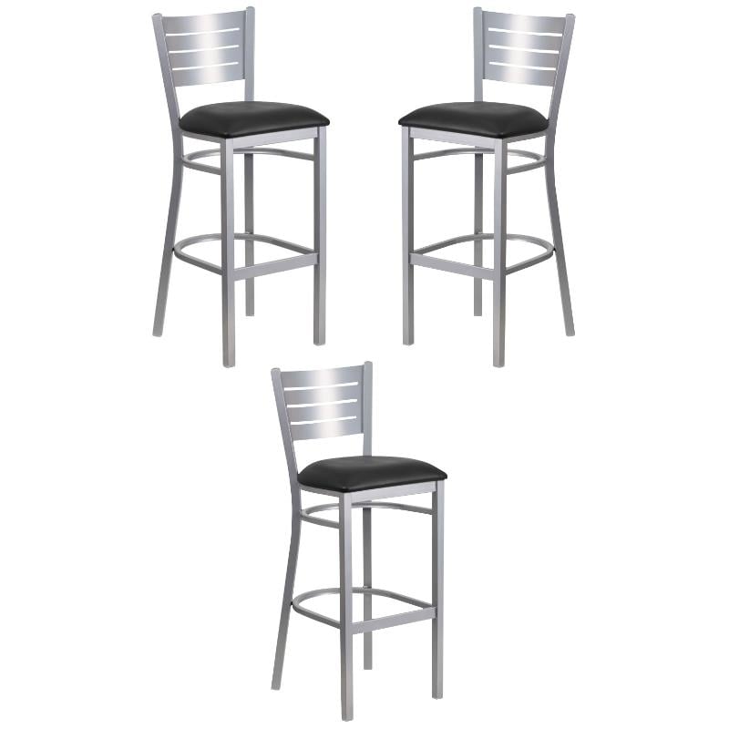 Home Square Vinyl Upholstered Bar Stool in Black and Silver Set