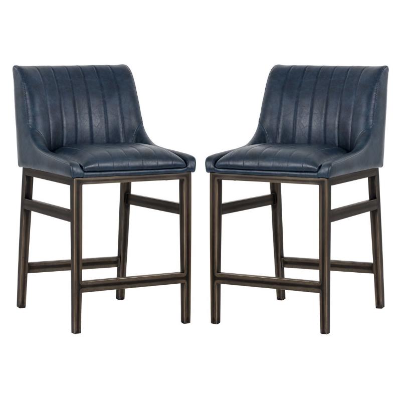 Home Square Halden Counter Stool in Blue/Rustic Bronze Set