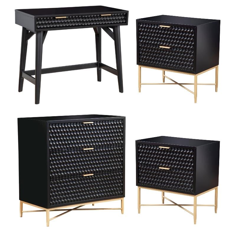 Home Square 4-Piece Set with 3 Drawer Chest & 2 Nightstands & Mini Wood  Desk | Homesquare