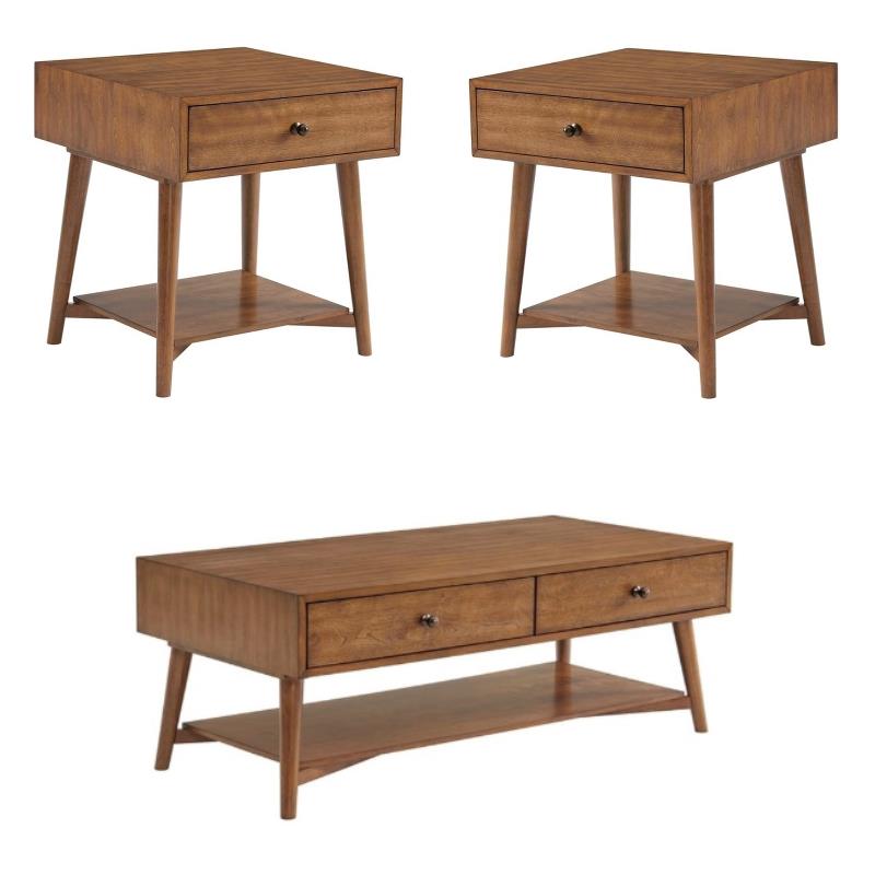 Home Square 3-Piece Set with 2-Drawer Coffee Table & 2 End