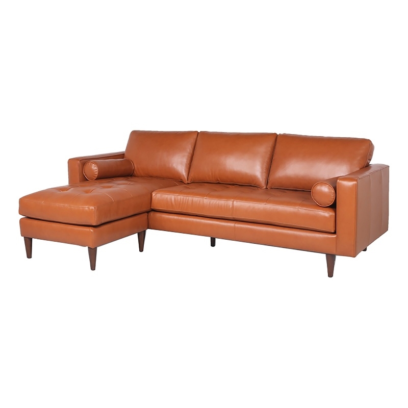 Maklaine 20 Modern Leather Upholstered Reversible Sectional in Camel Caramel Homesquare