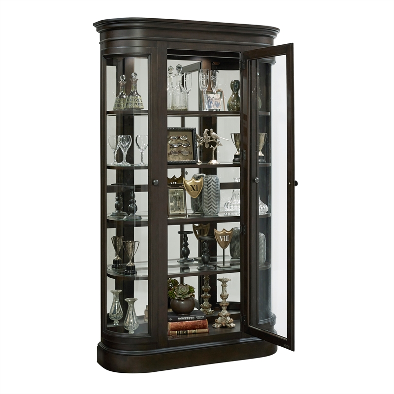 Curved End Wood Curio Cabinet With Door In Espresso Brown By Pulaski