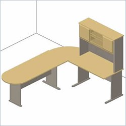 Bush Furniture A-Series Right L-Shape Office Suite in Natural Cherry and Slate