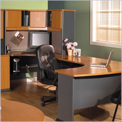 Bush Furniture Natural Cherry and Slate Advantage Series U-Shape Computer Desk with Hutch